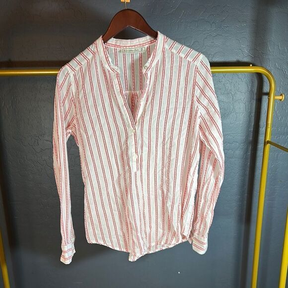 Abercrombie & Fitch Red and White Casual linen Shirt - Picture 1 of 7